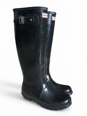 Hunter Original Tall Rain Boots Black Gloss Waterproof Women’s Size 8